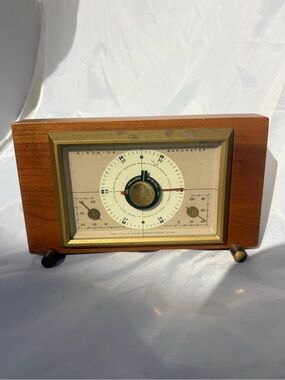 Mid-Century Wood and Brass Airguide Barometer - Cream Dial
